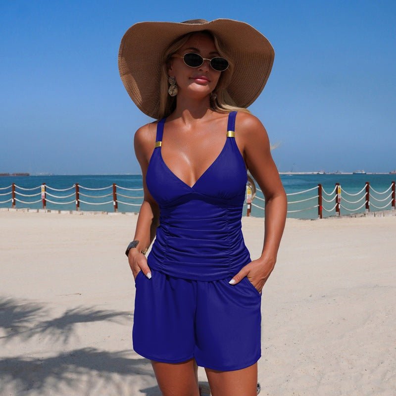 Women's Solid Color Quick-Dry Tankini Set